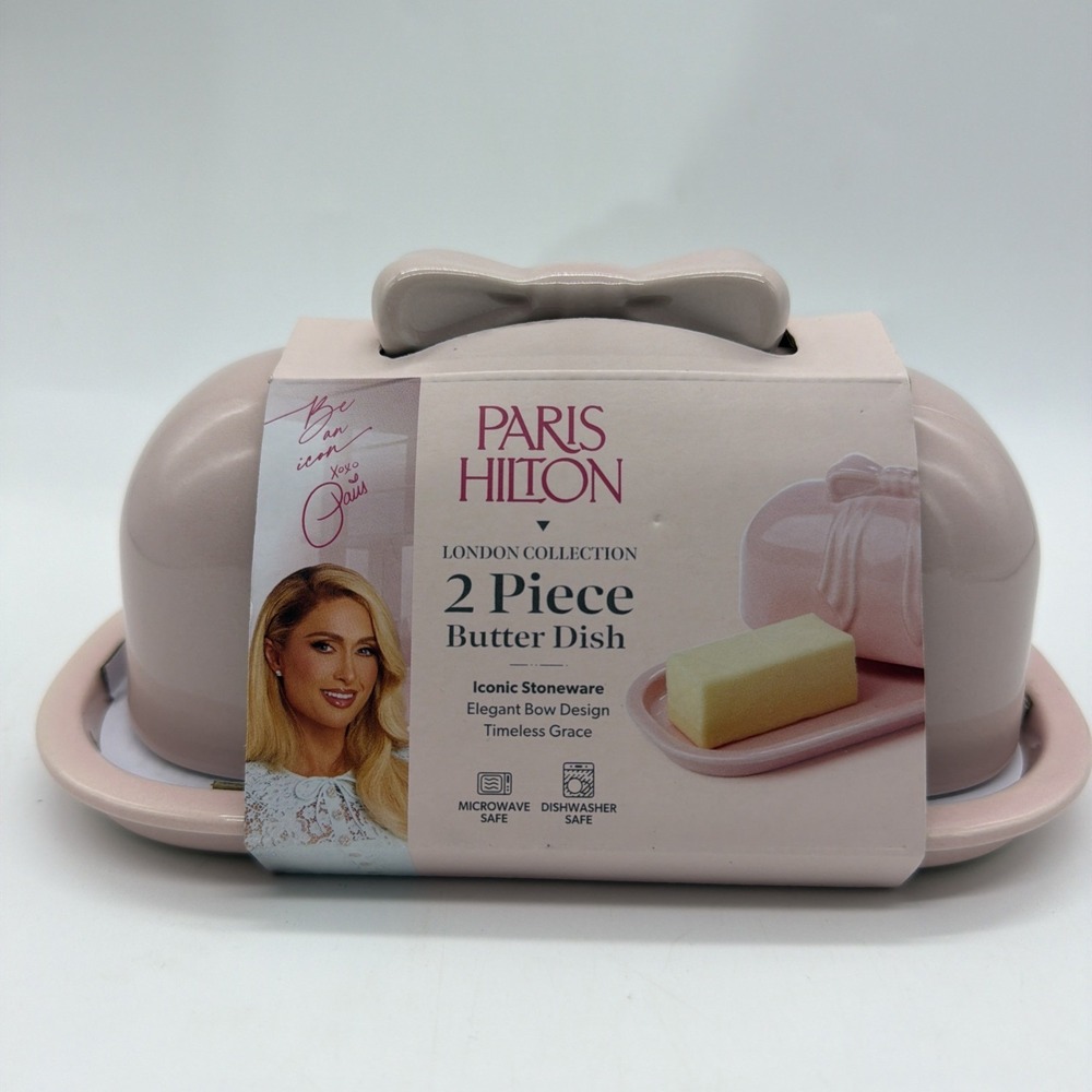 Paris Hilton London Collection‎ Pink Stoneware Oval Butter Dish w/ Lid Safe